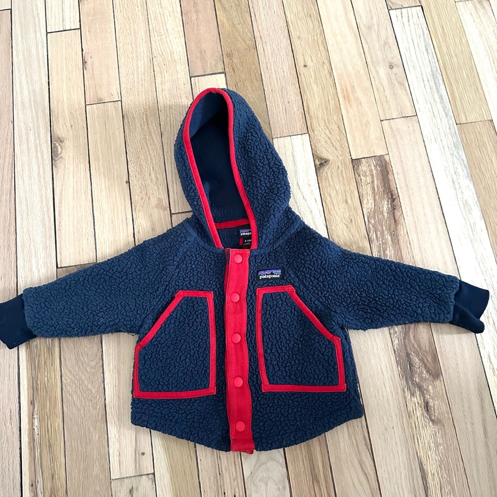 Patagonia Kids' Navy Fleece Jacket with Red Trim